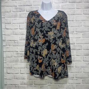 Susan Graver Artisan Floral Embellished V-neck Blouse Large